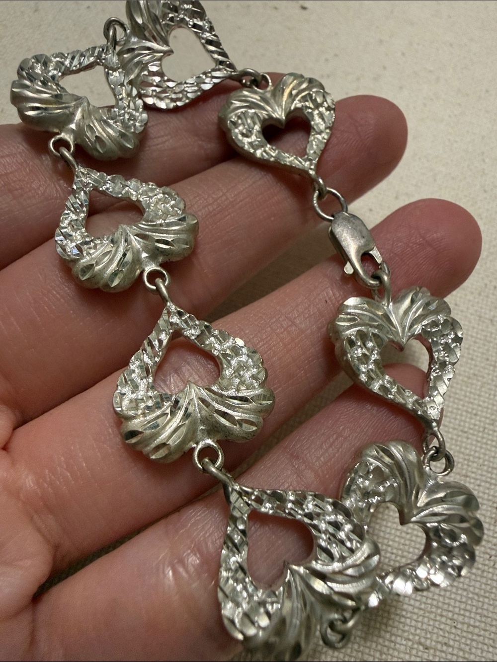 Sterling Silver 925 Heart Link Bracelet 7inch